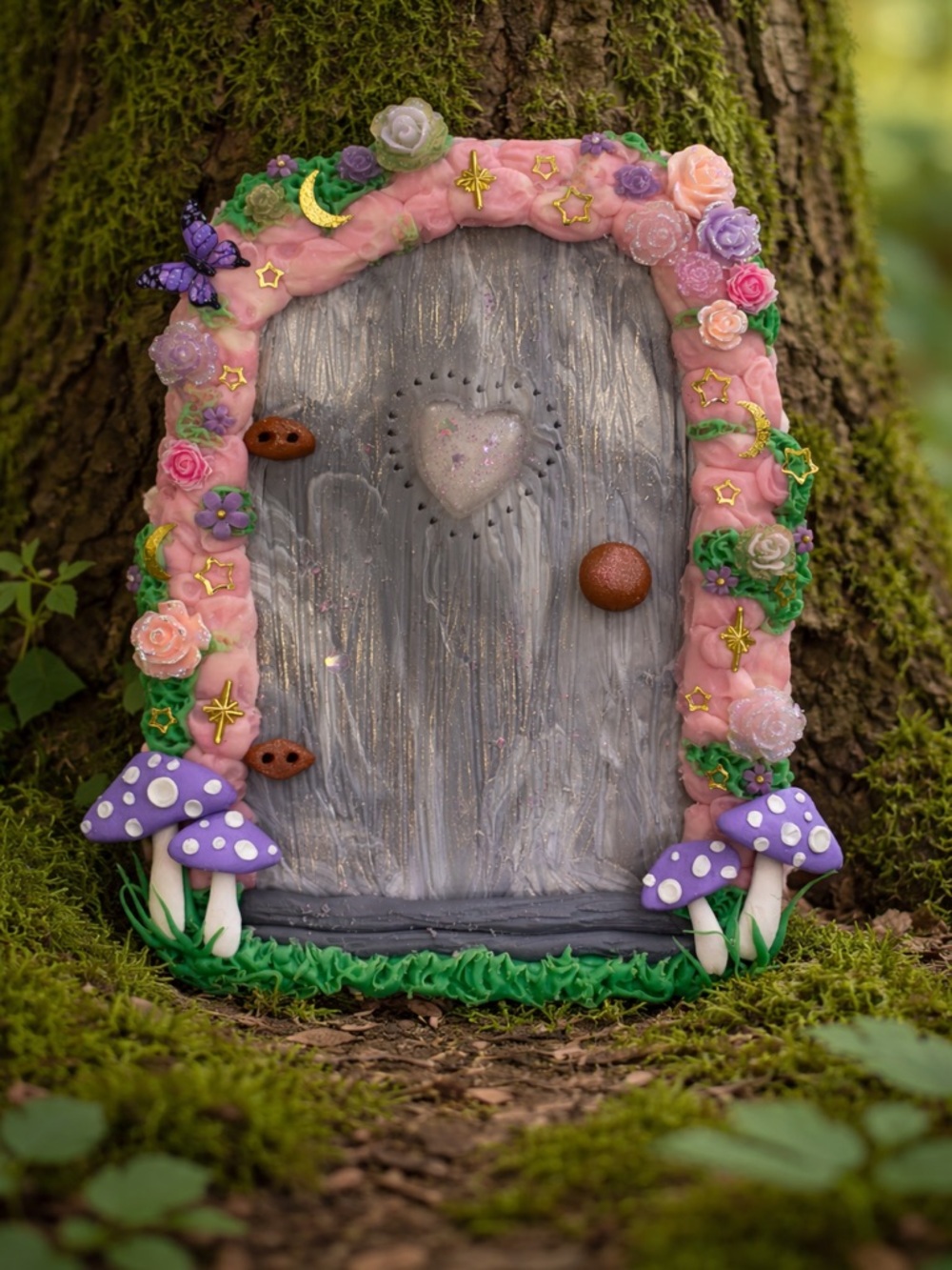 Handcrafted Fairy Door with Pinks & Purples nursery garden fairycore decor 5”